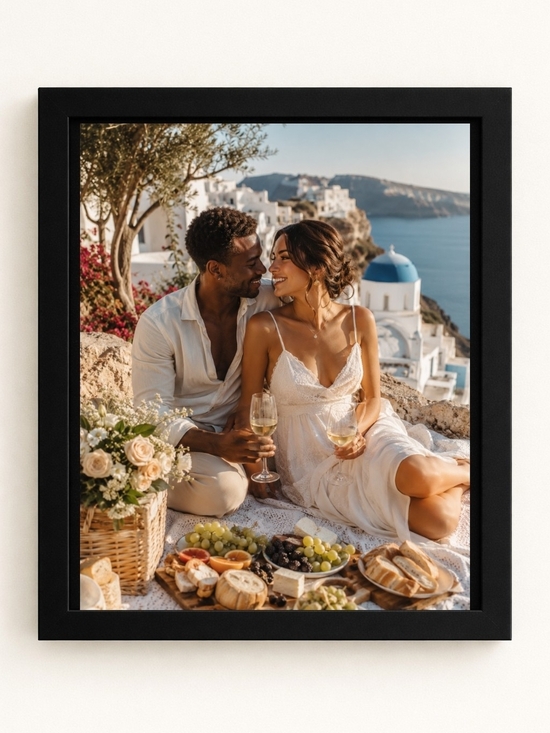 Hand Crafted Other - Romantic Coastal Picnic A.i.Art Print 8x10 Frame